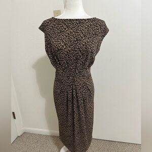 Talbots Cheetah Leopard Print Dress Sz S Gathered Waist Pleats